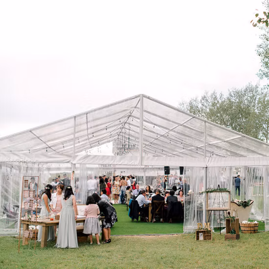 Tenda per feste di matrimonio con tendone per pareti in PVC / vetro in alluminio trasparente trasparente permanente in vendita